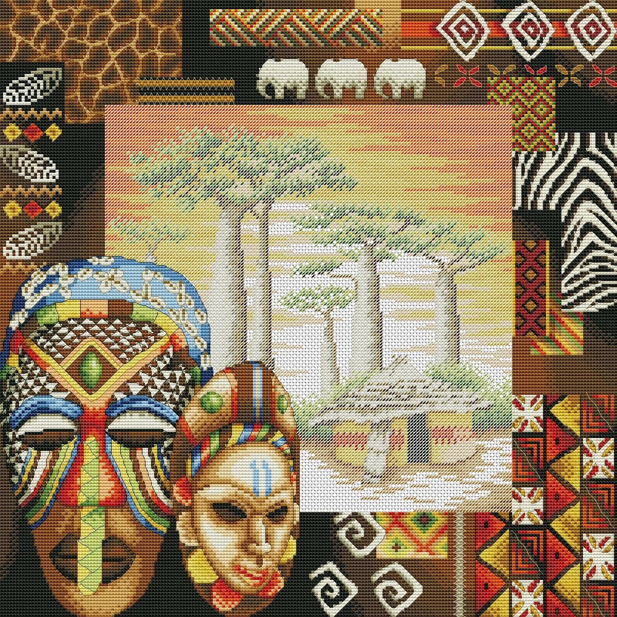 African Masks Cross Stitch Pattern Sampler Digital DIY Instant Etsy