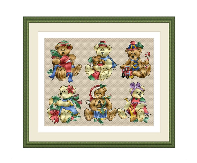 Christmas Teddy Bears Cross Stitch Pattern Decorations Digital Etsy