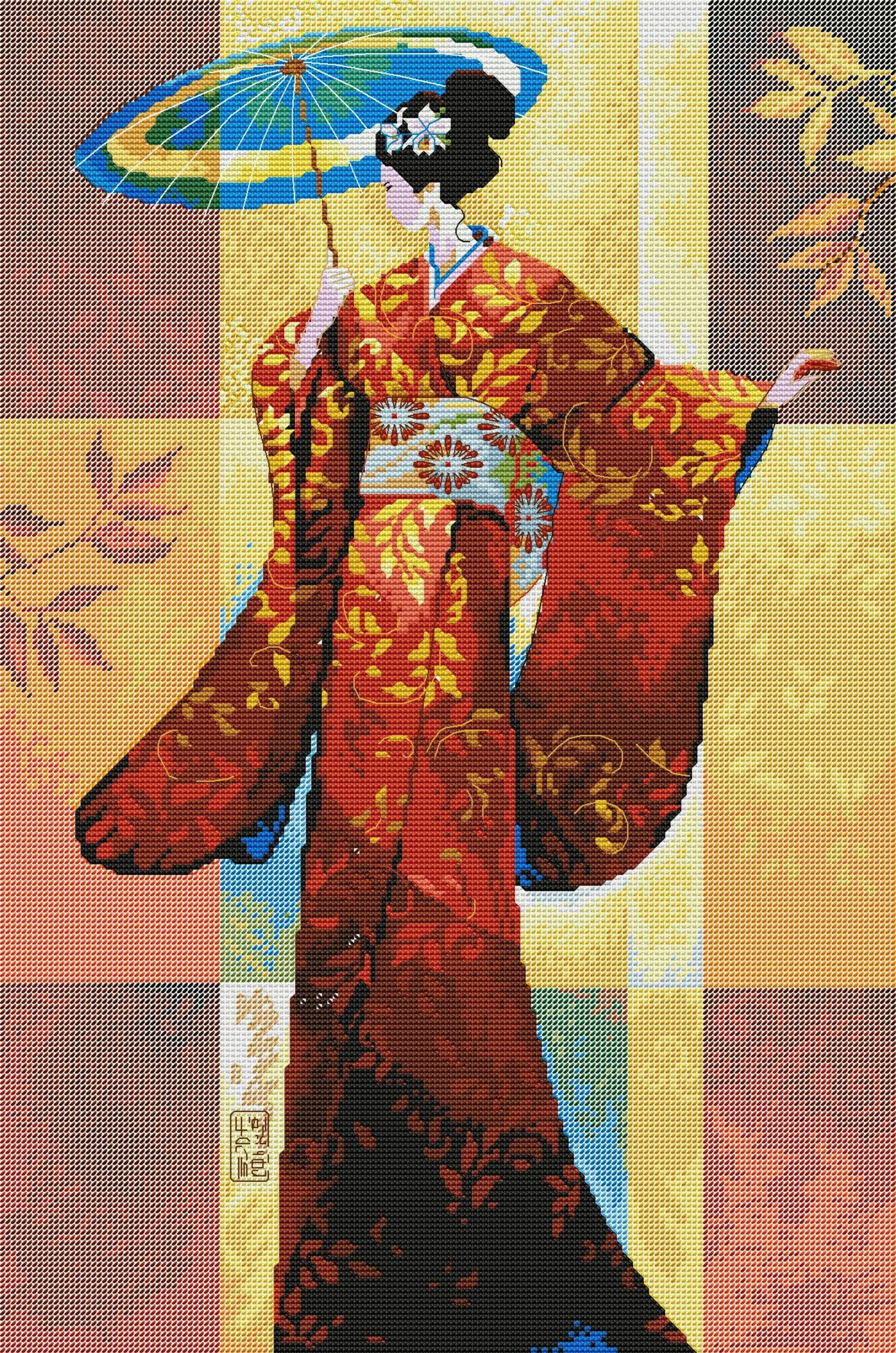 Japanese Geisha Cross Stitch Pattern Asian Chinese Digital Etsy
