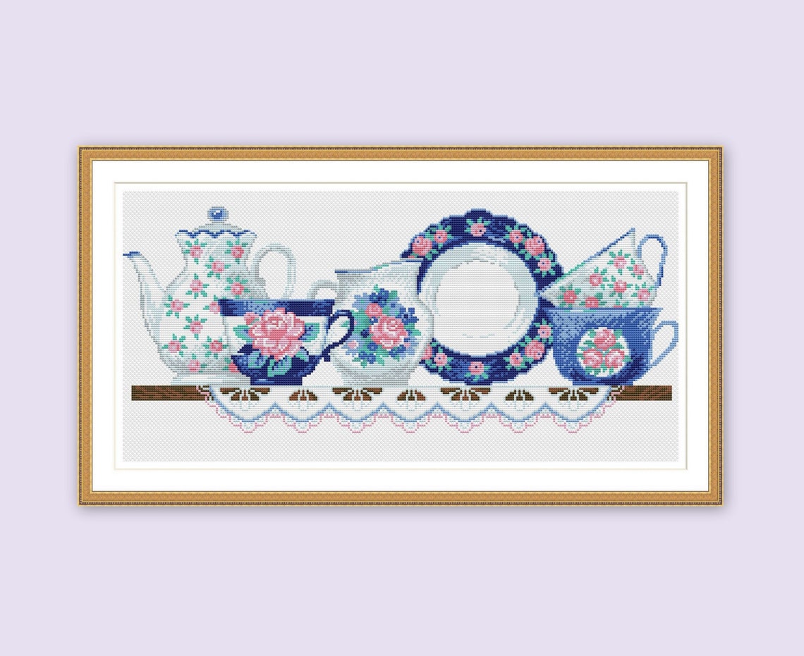 Kitchen Shelves Cross Stitch Pattern Dishes Cross Stitch Etsy