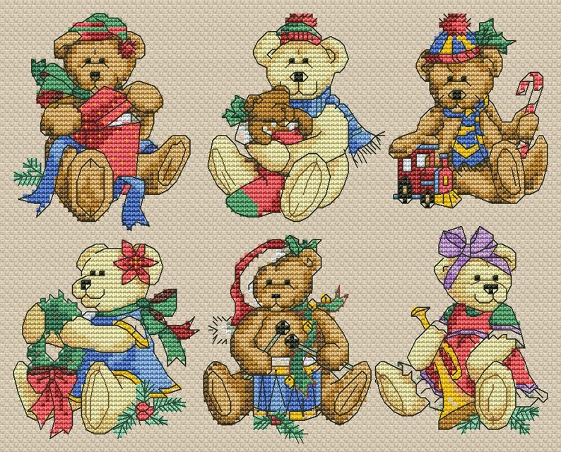 Christmas Teddy Bears Cross Stitch Pattern Decorations Digital Etsy