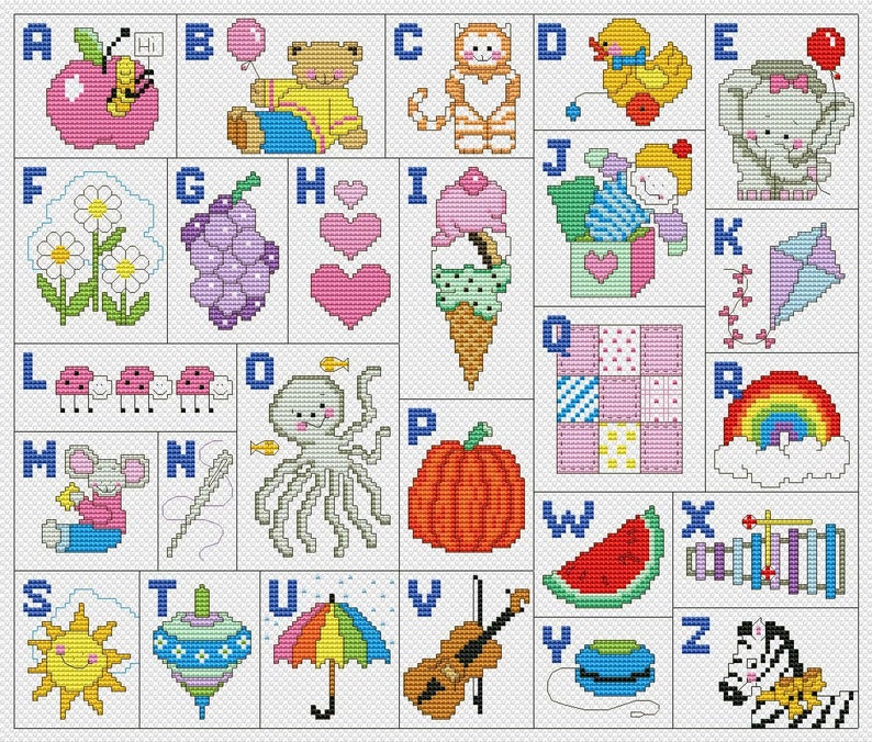 alphabet baby cross stitch pattern digital instant download pdf needlepoint pattern embroidery chart dmc x stitch thaharaclean craft supplies tools kits how to