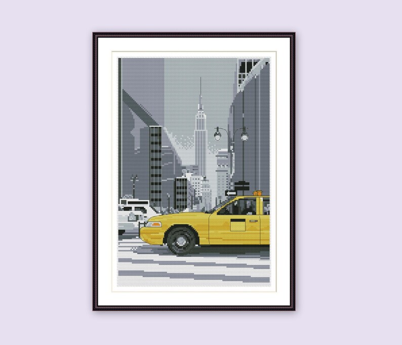 City Car Cross Stitch Pattern New York America Modern Digital Etsy