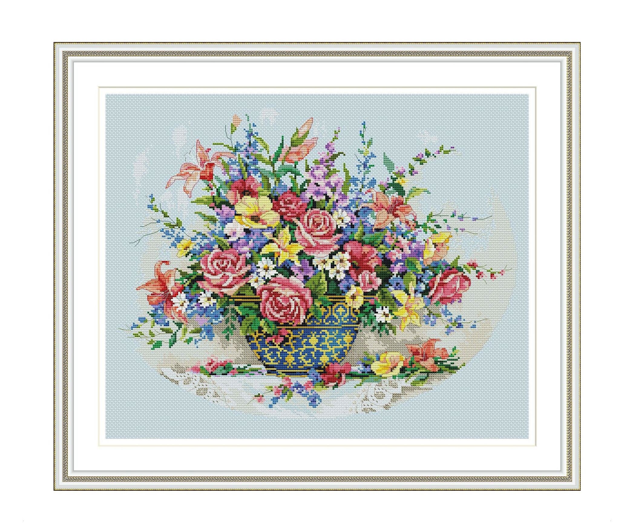 Bouquet Flowers Cross Stitch Pattern Garden Flowers in Vase Etsy