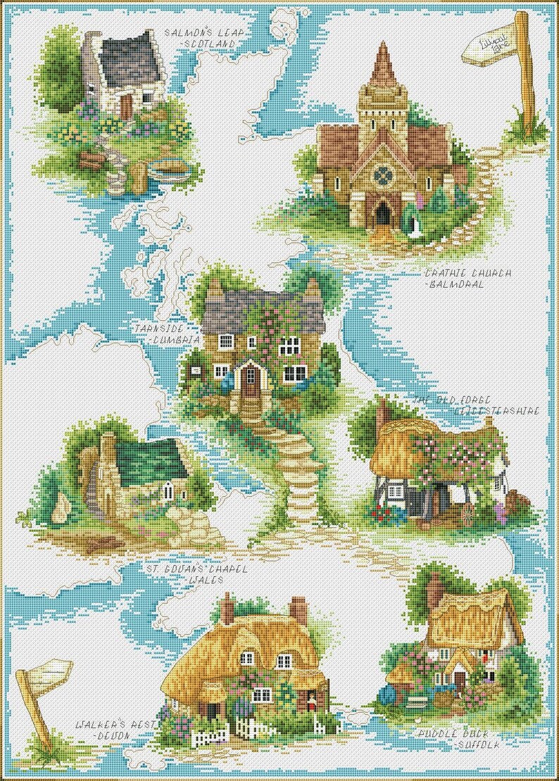 Houses Cross Stitch Pattern Digital Instant Download PDF - Etsy