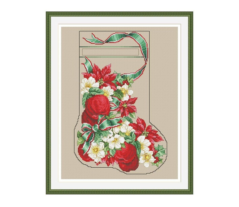 Victorian Christmas Stocking Cross Stitch Pattern Flowers Etsy
