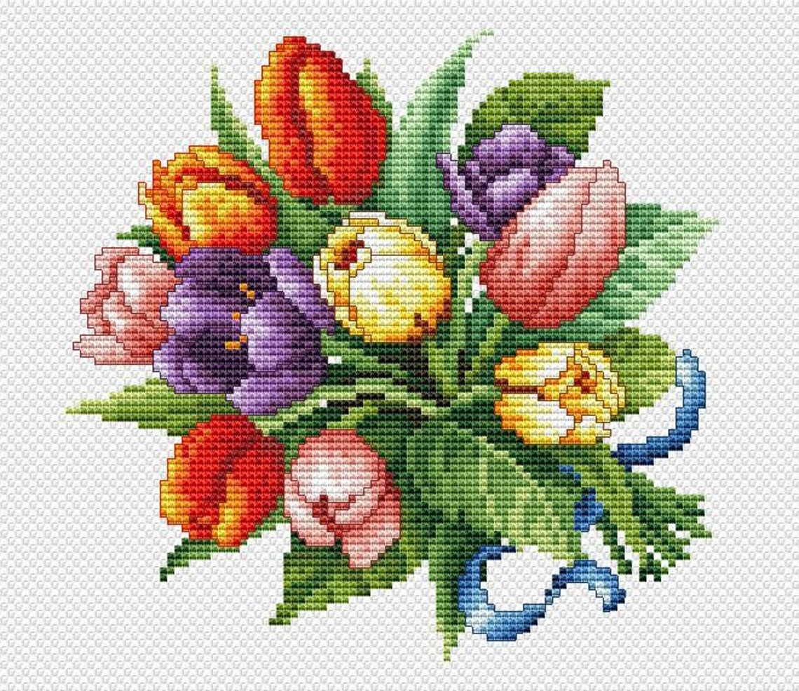 Bouquet Tulips Cross Stitch Pattern Flowers Floral Digital Etsy