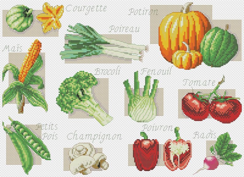 Vegetable Sampler Cross Stitch Pattern Kitchen Digital Instant Etsy