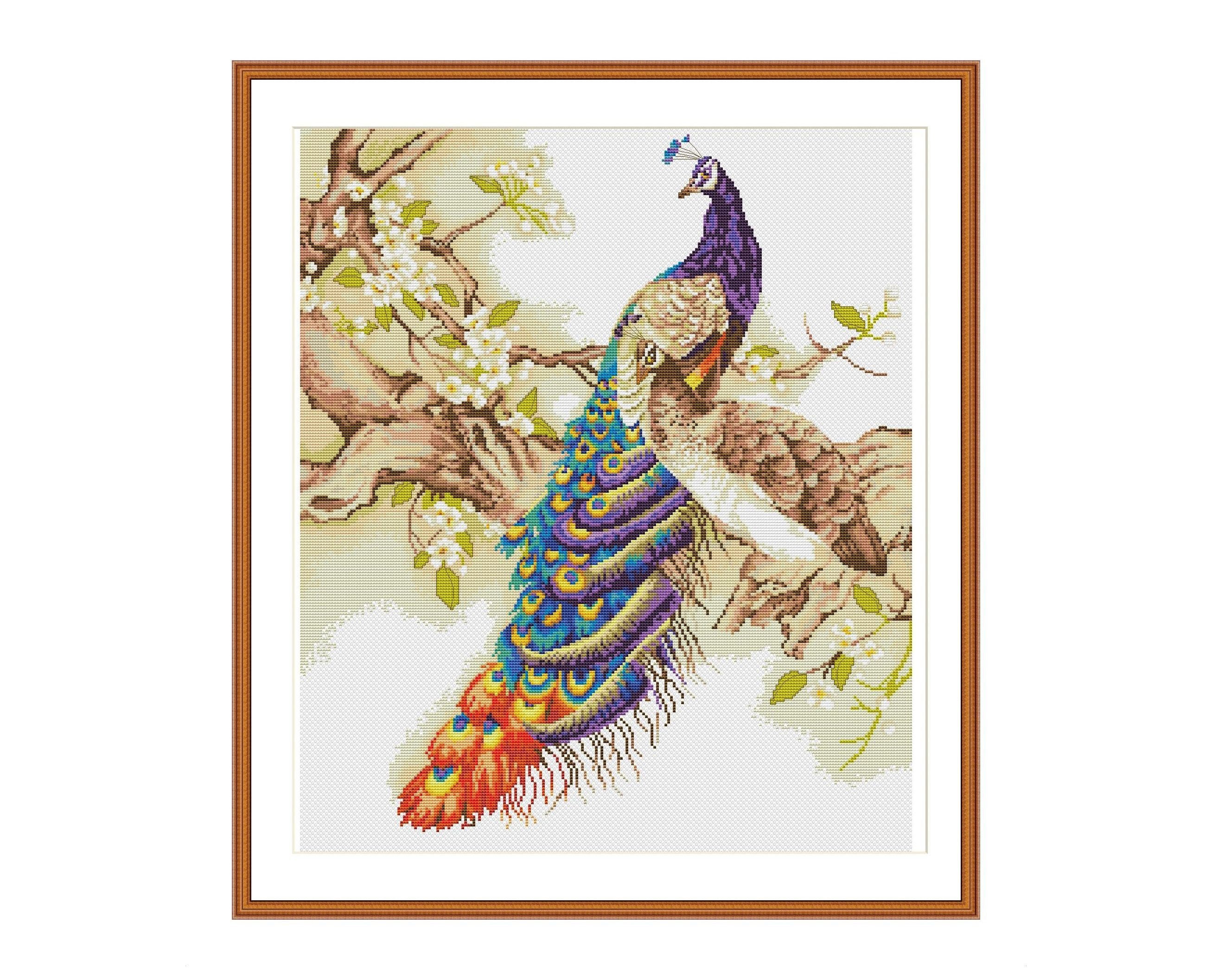 Peacock Cross Stitch Pattern Birds on Branch Tree Digital Etsy