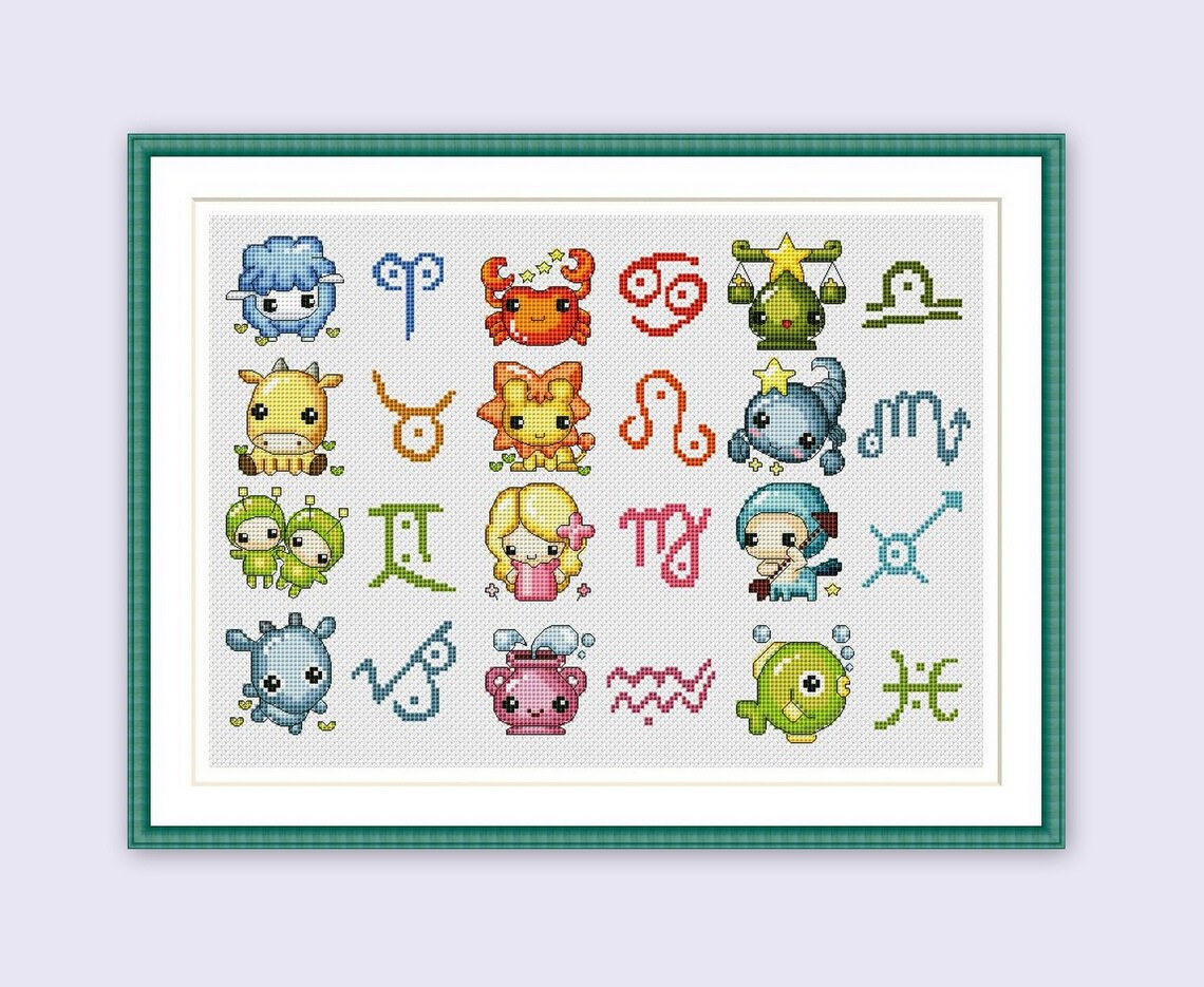 Horoscope Zodiac Cross Stitch Pattern Nursery Kids Digital Etsy