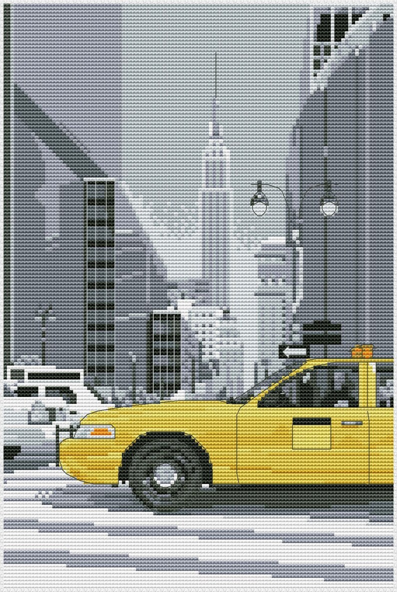 City Car Cross Stitch Pattern New York America Modern Digital Etsy