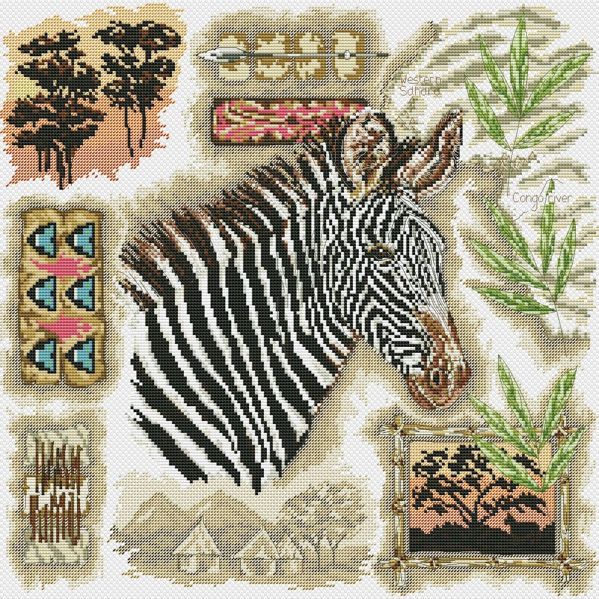 Zebra Sampler Cross Stitch Pattern Animals African Digital Etsy Canada