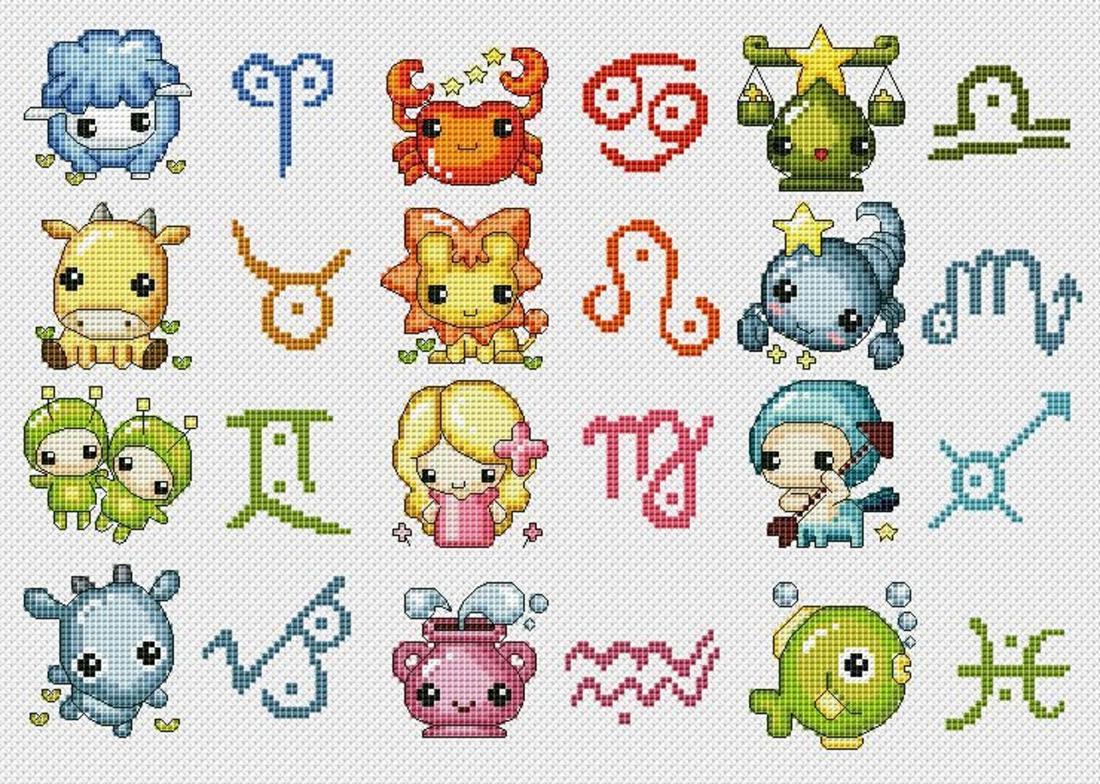 Horoscope Zodiac Cross Stitch Pattern Nursery Kids Digital Etsy