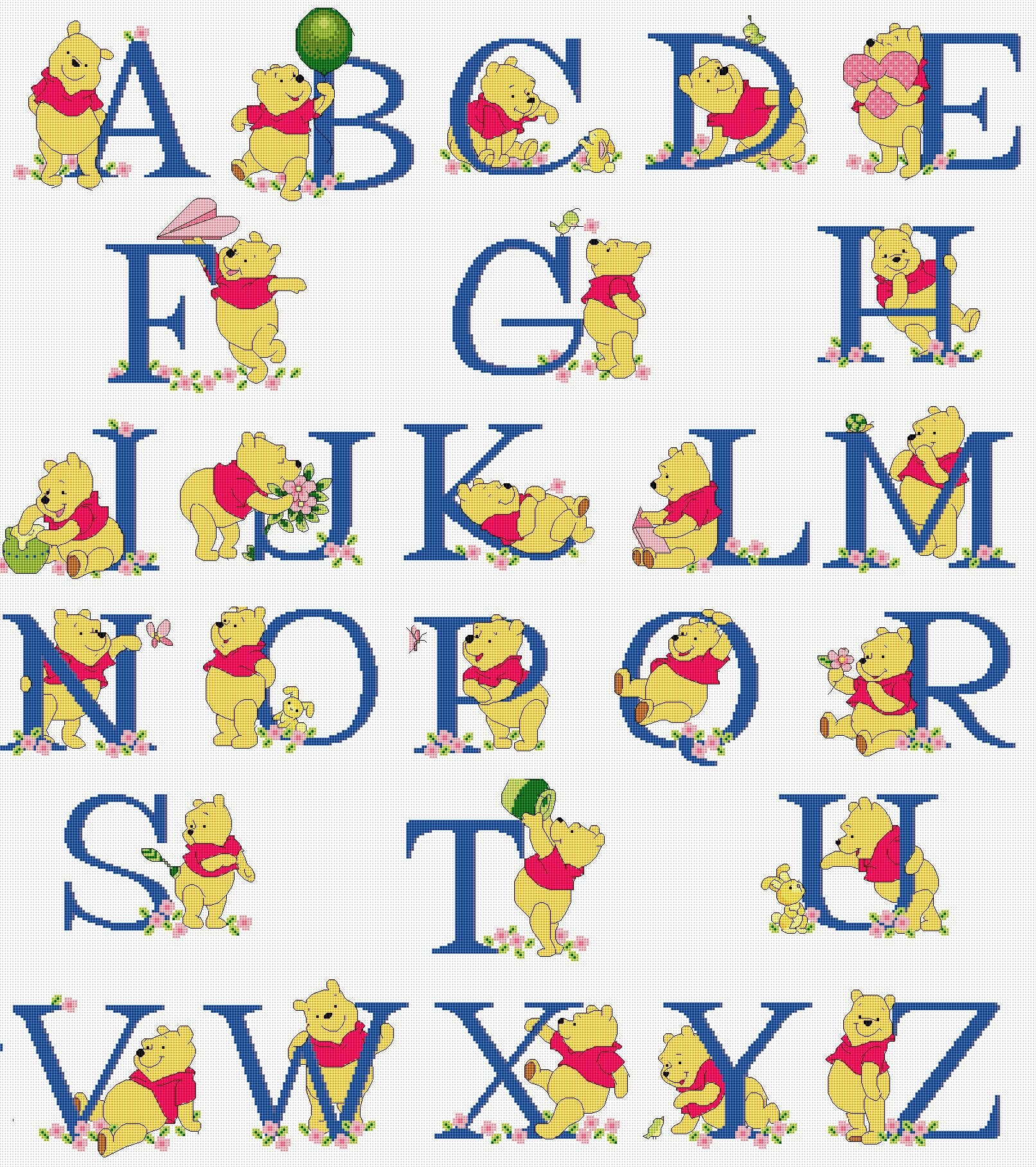 Baby Alphabet Cross Stitch Pattern Winnie the Pooh Digital DIY - Etsy