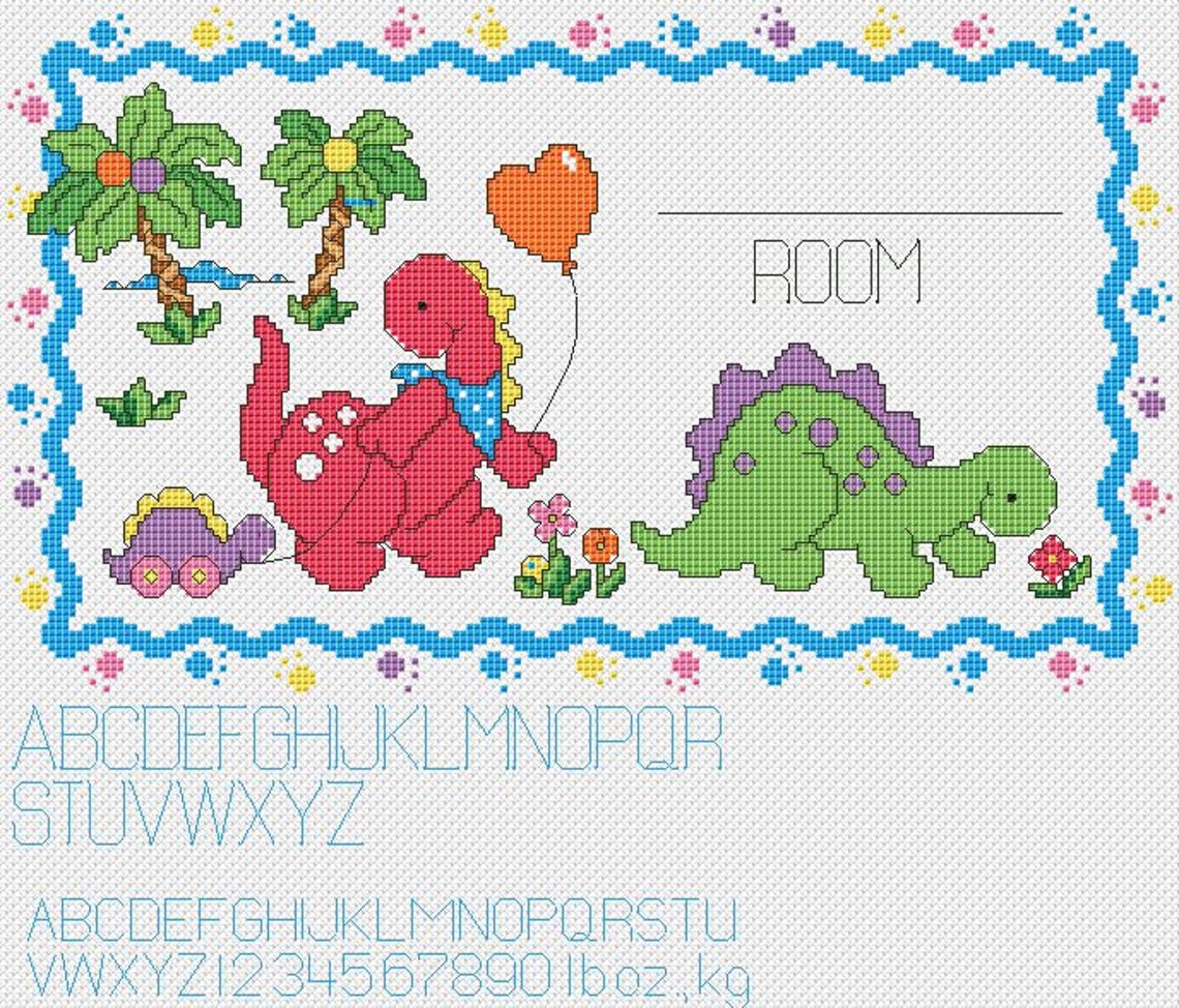 Baby Dinosaurs Cross Stitch Pattern Baby Announcement Boys Etsy