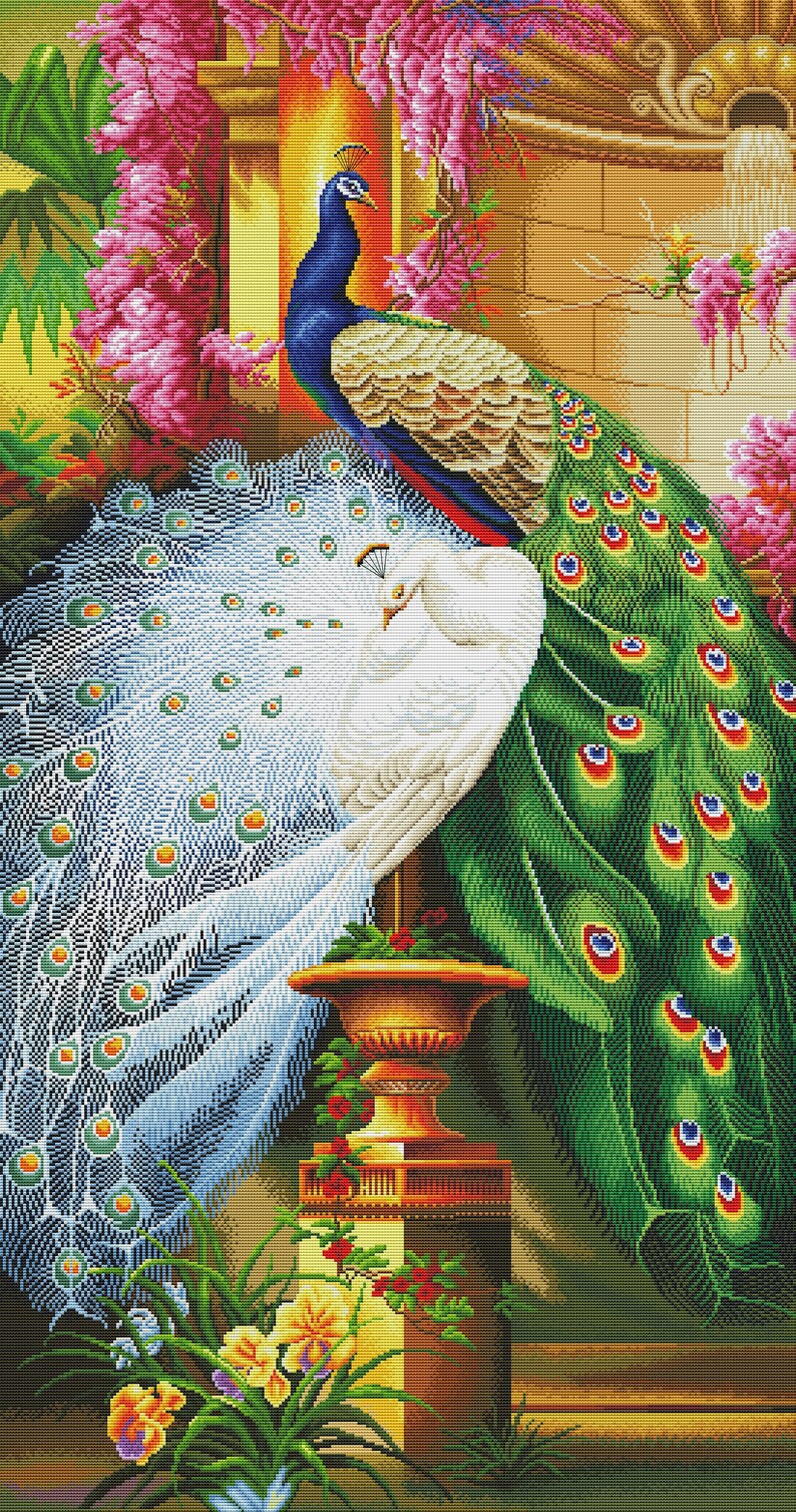 Peacocks Cross Stitch Pattern PDF Birds Garden Flowers Digital Etsy