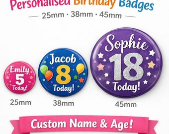 Personalized Birthday Badge | Custom Name & Age Party Favor