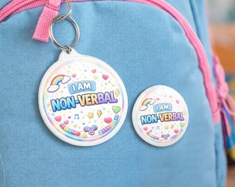 「私は非言語です」バッジまたはキーホルダー｜自閉症啓発・障がい者支援ピンバッジ