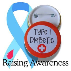 Typ 1 Diabetiker-Abzeichen - 25 mm / 45 mm-Pin oder 45 mm-Schlüsselring - 6 Farben - Bewusstsein für versteckte Behinderung - Sonder- und Massenbestellungen