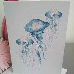 Carte de voeux animal océanique - Cartes vierges 5 x 7 avec baleines, méduses, poulpes et hippocampes - Cartes d'anniversaire et de correspondance