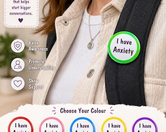 Insignia de concienciación sobre la ansiedad: Pin de apoyo a la salud mental, elige color (25 mm, 38 mm, 45 mm)