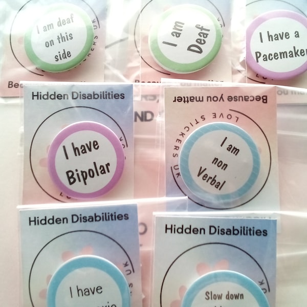 Hidden disability badges Invisible disability awareness Hidden disability identification Disability advocacy Hidden disability pins