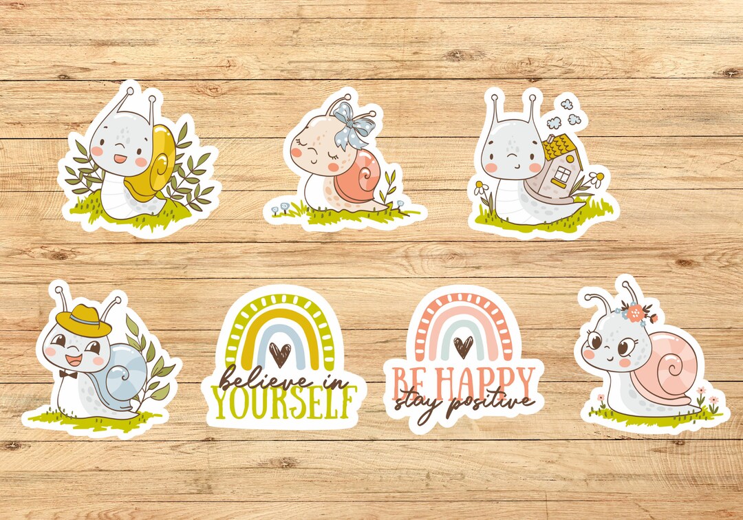 Cute Snail Stickers Snail Themed Sticker Pack Scrapbooking Etsy