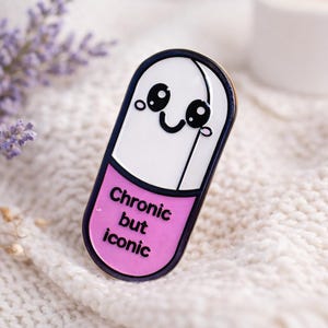 Chronic But Iconic Enamel Pin: Purple Capsule Badge - Spoonie Gift