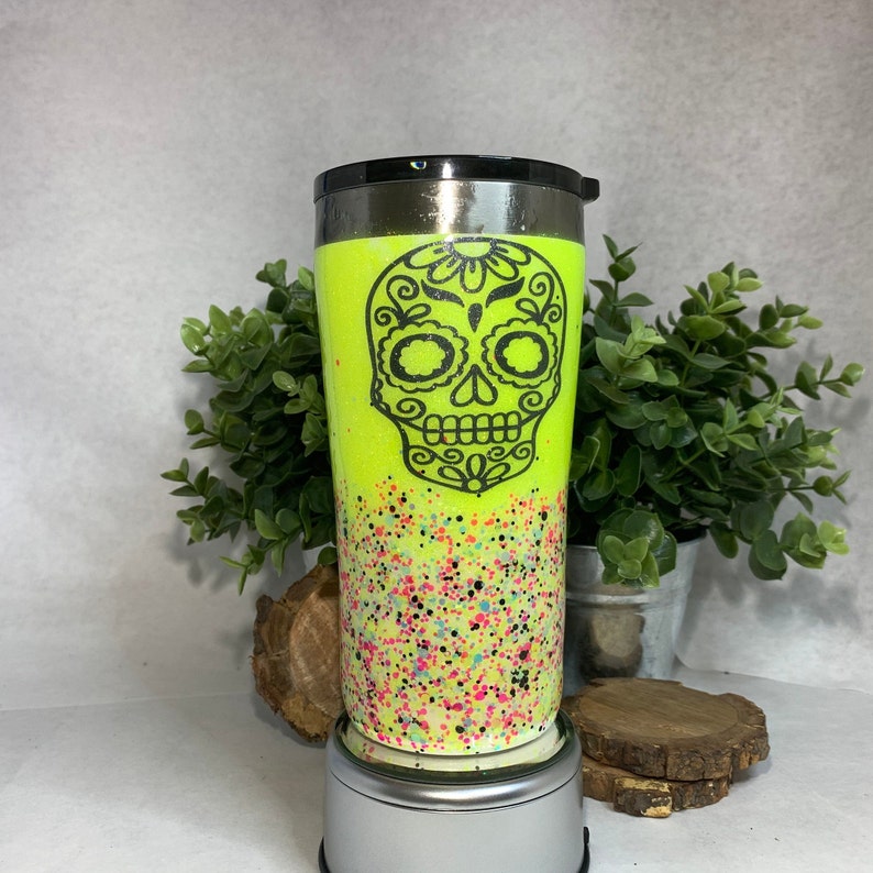 Sugar Skull Glitter Tumbler Etsy