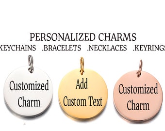 Quantity Options Custom Charm Add On Choose Your Font Laser Engraved Silver Square Personalized Stainless Steel Charm
