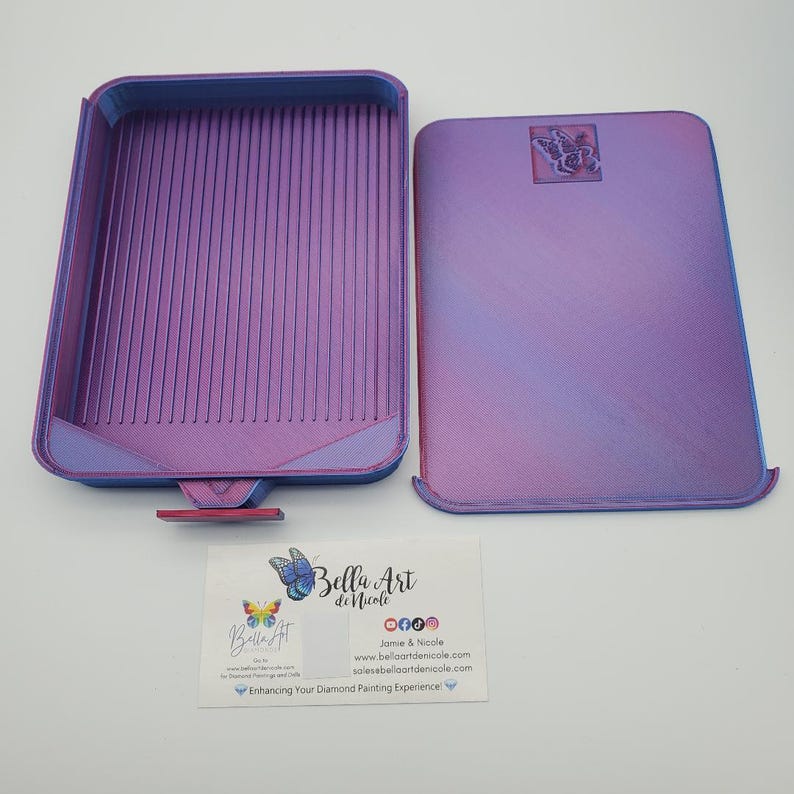 Bandeja para pintura de diamantes con tapa - Accesorio de taladro impreso en 3D apilable MAX Pink Dark Blue
