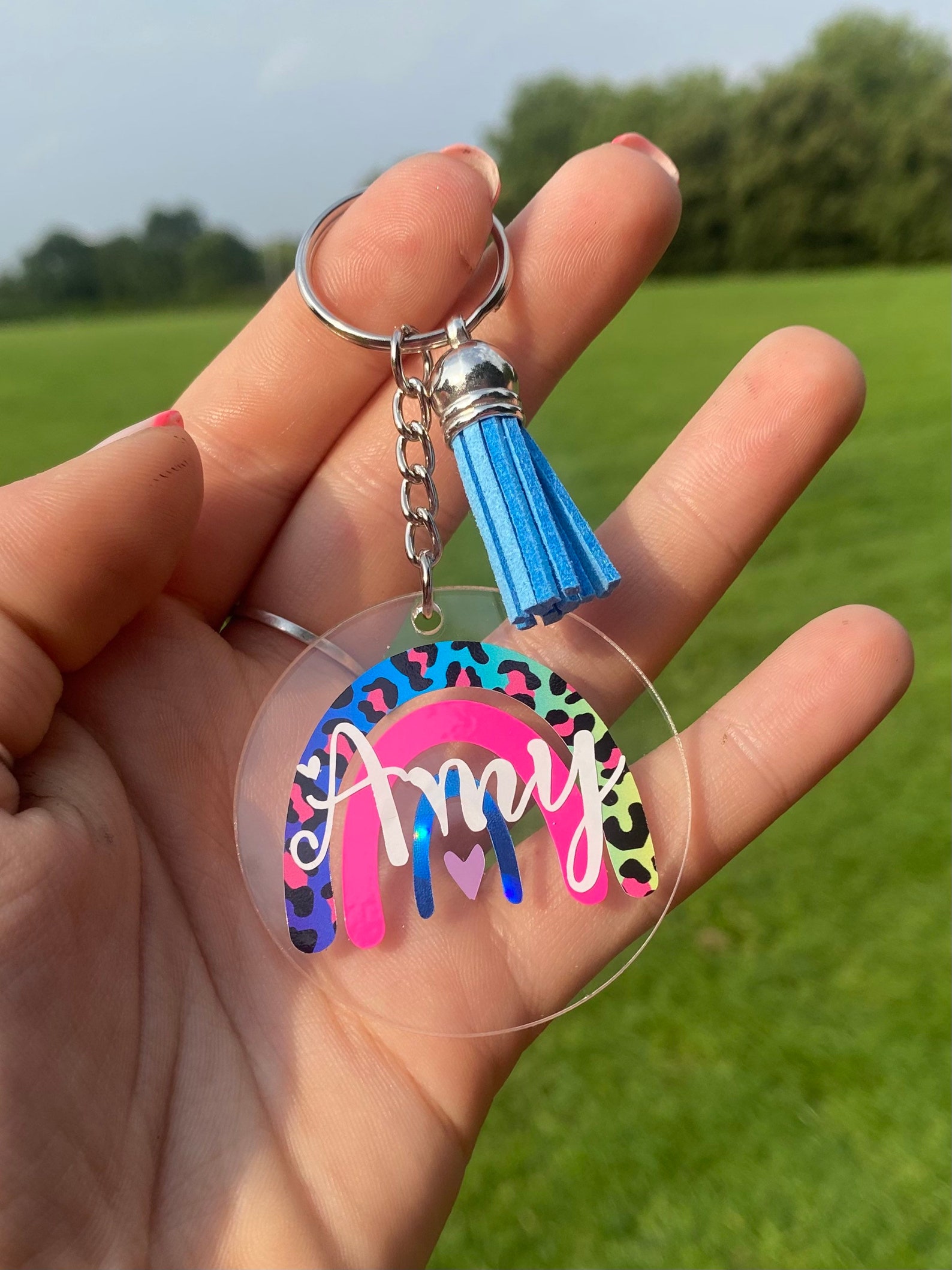 Personalised custom acrylic keyrings / rainbow keyring / Etsy
