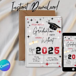 Class of 2025 Graduation Invitation | Red & Black Theme | Editable Canva Template