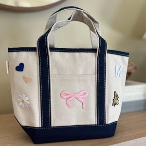 Personalized Canvas Tote Bag with Patches, Custom Initial Beach Bag