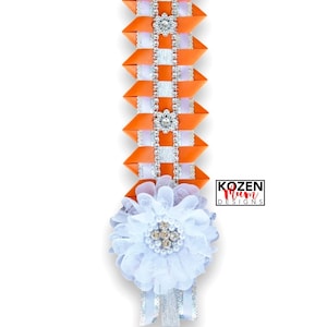 Texas Champion Braid with SILVER and WHITE SCALLOP Ribbon Used for Homecoming Mum or Garter with Bling Option; Unique Spirit Gift