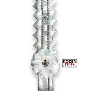 Texas Champion Braid Ribbon, White & Silver Scallop for Homecoming Mums or Garters, with Bling Option, Perfect Gift for School Spirit.