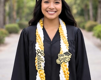Collar de graduación trenzado personalizado para la generación de 2026, regalo para la noche de graduación de secundaria y universidad. 1,65 metros de largo. Hecho a mano en EE. UU.