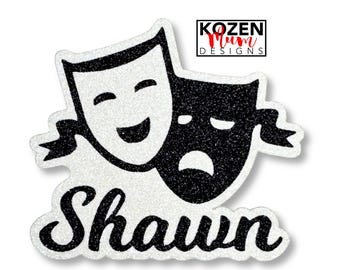 Personalized Drama Glitter Paper Die Cuts Used for Homecoming Mums, Garters, Scrapbooks, and Senior Projects.