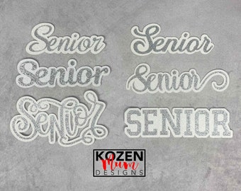 Senior Word Glitter Paper Die Cuts in Gold/Silver, Perfect for Homecoming Mums & Garters; Multiple Fonts Available for a Custom Touch