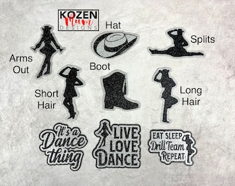 Drill Team Glitter Paper Cut Outs for Homecoming Mums, Scrapbooks. Features Dancers, Drill Team Hat, Live Love Dance, & Dance Sayings