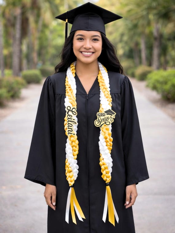 Custom Twisted Graduation Lei for Class of 2026, High School & College Senior Night Gift. 5 1/2 Feet Long. Handmade in USA