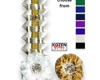 Gold Texas Champion braid for homecoming mum, elegant white scallop ribbon, bling customizable, perfect for mums or garters