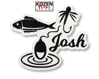 Personalized Fishing Glitter Paper Die Cuts Used for Homecoming Mums, Garters, Scrapbooks, and Senior Projects.