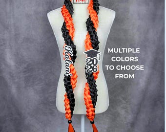 Custom Satin Ribbon Graduation Lei, Class of 2026 Senior Gift, 5.5 Feet Long, Handmade USA