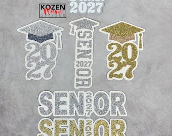 Senior Glitter Paper Die Cuts with Graduation Year - Elegant Gold/Silver Decor for Homecoming Mums & Garters - Great for Senior Projects