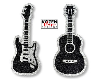 Guitar Glitter Paper Die Cuts for Homecoming Mums and Garters. Featuring: Acoustic and Electric Guitar Cut Outs. Perfect for Music Lovers.