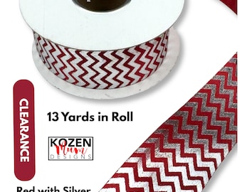 Silver Chevron Imprint on Red Ribbon, #9 Ribbon, 13 yards, Used for Homecoming Mums, Garters and Wreaths
