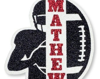 Personalized Football Cut Out with Name, Homecoming Mum & Garter Decoration for Scrapbooks and Senior Projects. Made from Glitter Paper.
