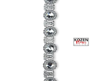 Large Oval Crystal Rhinestone Trim by the Yard – Silver Statement Bling Homecoming Mum Trim, Bridal, Pageant & Craft Embellishment