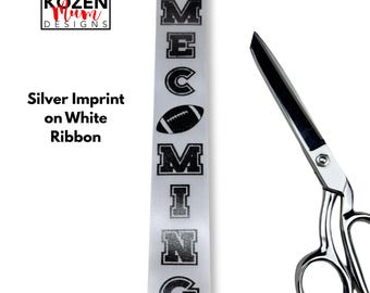 1-4 Yards HOMECOMING Silver Imprint on White Ribbon. 1 3/8" Wide Used for Homecoming Mums & Garters or Scrapbook Projects.